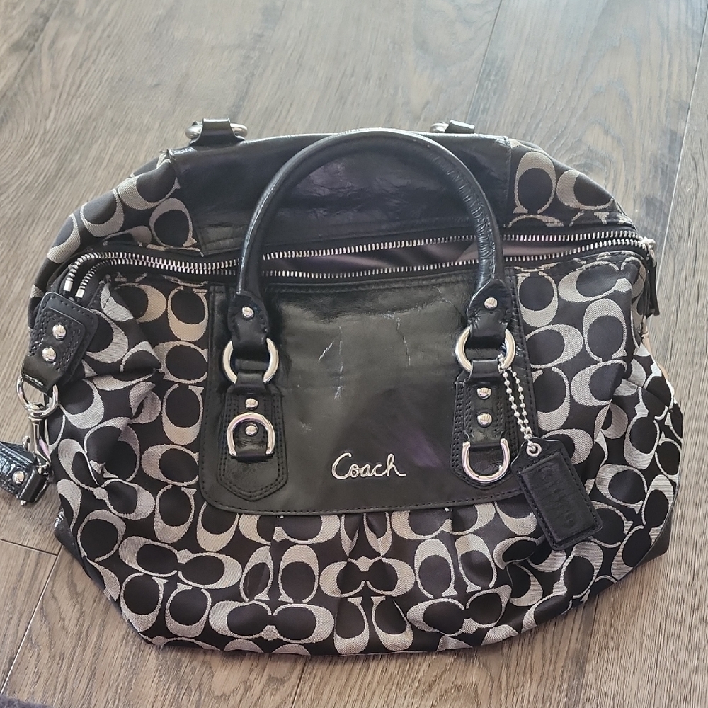 Coach Black and White Signature Shoulder Bag
